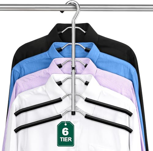 ZriEy Kleiderbügel mit 6 Ebenen, Zusammenklappbar, rutschfest Kleiderständer Platzsparend Schwarz Metall Erwachsene Hangers Schrank Organizer für Männer und Frauen, Kleideraufbewahrung & Organisation