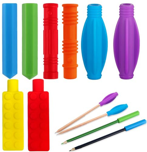 Chew Pencil Topper Set, 8 Pcs Silikon Kaustab, Beißring Bleistiftaufsatz Juwel, Gute Flexibilität Sensorisches Kauspielzeug, für Kinder mit ADHS, Zahnen, Beißende, Fingernägel Kauen