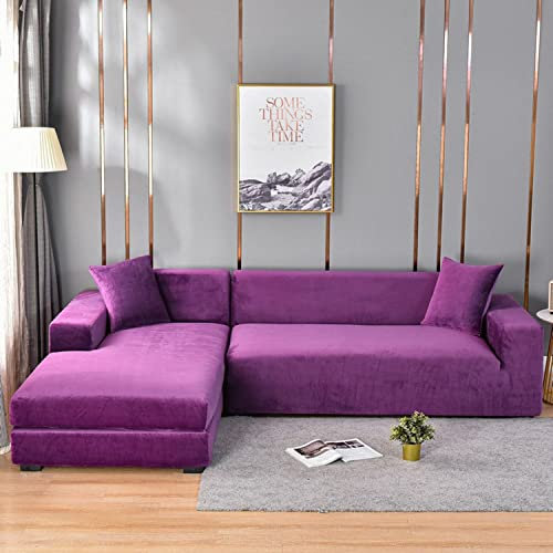 Divano angolare in velluto viola con fascia elastica per animali domestici 2 posti x 2