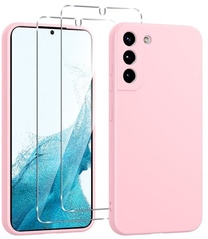 Viojrlra Cover Silicone per Samsung Galaxy S22 5G con 2 Pezzi Vetro Temperato, Custodia Protettiva Ultrasottile in Morbido TPU, Antiurto Antigraffio, Rosa