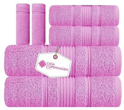 Casa Copenhagen Eono Ensemble de Serviettes 6 pièces - Rose, 2 Serviettes de Bain, 2 essuie-Mains, 2 débarbouillettes, Coton égyptien Super Doux pour hôtel et Spa, Salle de Bain, Cuisine, Douche