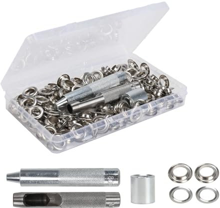 FOGAWA 140 Sets Occhiello Strumento Kit 10mm Kit Occhielli Metallici Strumento argento Kit Occhielli Grommet Rondelle con Attrezzi e Scatola di Stoccaggio per Teloni, Borse, Pelle, Abbigliamento