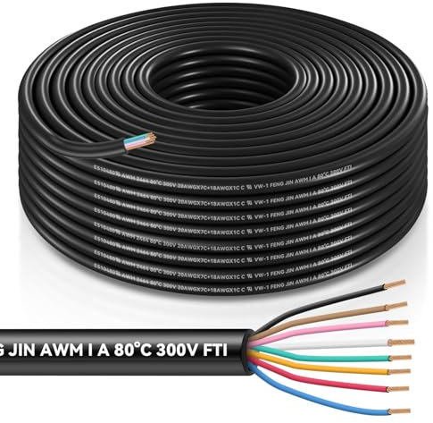 BILIPLE Cable de vehículo de 8 núcleos, 5 m, cable de remolque de 8 pines, cable de vehículo de camping con sección transversal de cable 7 x 0,5 mm² + 1 x 0,83 mm², cable de vehículo para iluminación