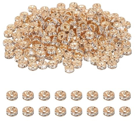 PATIKIL 4mm Rondella Spaziatore Perline, 200 Pcs Cristallo Strass Perline Sciolte Spaziatori per Creazione di Gioielli, DIY Bracciali, Collana, Rosa Oro/Bianco