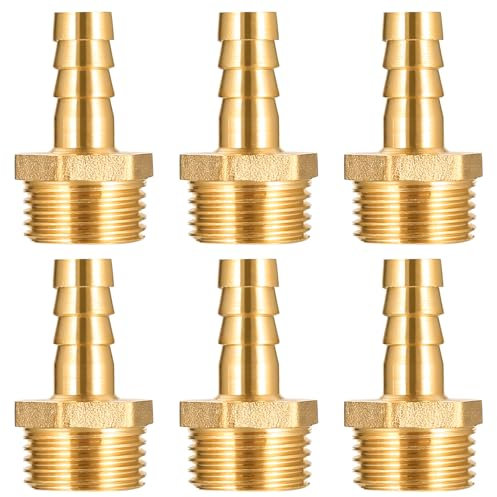 6 STK Messing Schlauchtülle 1/2 AG x 3/8 Tülle,Schlauchnippel G1/2(20,3mm) Ag x 3/8 Tülle Verschraubung,Messing Fitting Stecker Adapter Schlauchverbinder 10mm Widerhaken x G1/2 Zoll Rohradapter