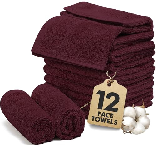 Novo Home Serviettes de toilette Lot de 12 – Gants de toilette 100% Coton (30x30cm) – Doux, Séchage Rapide, Flanelles Hautement Absorbantes pour Salle de Bain, Spa, Salle de Sport – Bordeaux