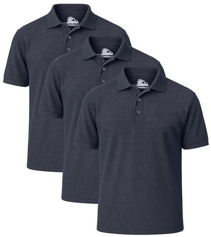 Himalayan Pack of 3 Breathable Cotton Polo Shirts for Men Adult Comfortable and Lightweight Ribbed Collar Quick Dry Short Sleeve Men's Polos, Navy, S