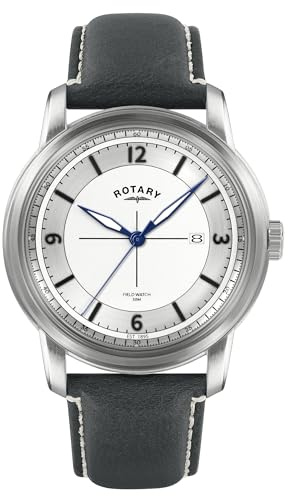 Rotary Men's Heritage Field Stainless Steel Black Leather Strap Watch