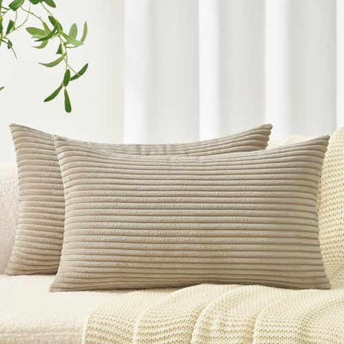 Topfinel 2er Set Kissenbezüge 40x80cm Kord Kissenhülle Dekorative Kissenbezug Sofakissen Couchkissen Dekokissen Zierkissenbezug Deko Kissenhülle Taupe