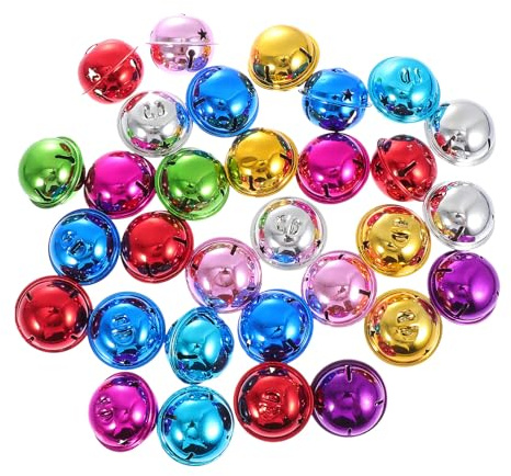 WEKADRIN 30 Stück Bunte 40mm Eisenglöckchen zum Basteln Haustierglocken für Hundehalsband und Weihnachtsdeko Metallglocken mit Aufhängeschlaufe für Selbstgemacht Schlüsselanhänger und