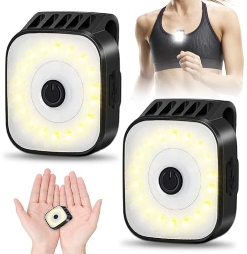 HBSFBH Outdoor LED Clip Lampe Nacht, 2 Stücke Wiederaufladbar Clip Lampe, Wiederaufladbare LED Lauflichter, Lauflicht LED Kleinstirnlampe, Sicherheitslicht Wandern, für Joggen, Campen, Wandern