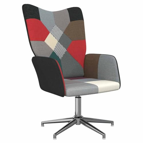 Hoopleep Relaxsessel Patchwork Stoff, drehbarer Loungesessel für Wohnzimmer, Schlafzimmer, gemütlicher Lesesessel, bequemer Polsterstuhl mit Stahlgestell, Mehrfarbig