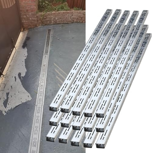 Kit di canali di drenaggio in acciaio inox da 50 mm, per cortili, giardini e paesaggi, grondaia piatta con grata da 1/1,5/2 m, 15 pezzi, 1,5 m