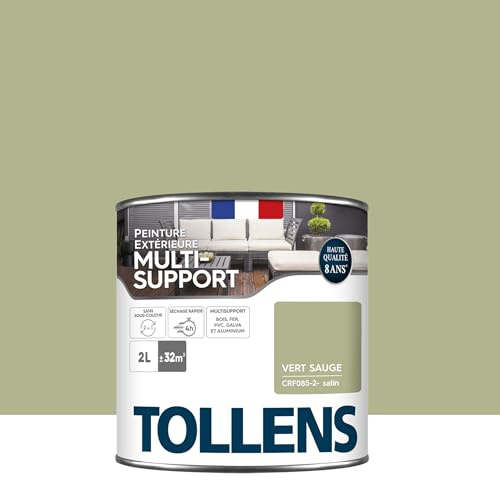 Tollens Peinture extérieure multisupport - Ultra résistante - Haute qualité - Satin - Vert Sauge - 2L = 28m2