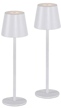 Just Light. LED Tischleuchte 2er SET, Weiß, Akku USB, Touchdimmer Dimmbar | IP54 Außen, Garten/Camping/Balkon/Terrasse, Metall/Kunststoff