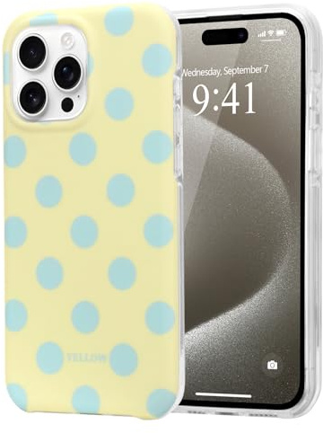 Wirvyuer for iPhone 15 Pro Case Polka Dot Silicone for Women, Yellow | Cute Polka Dot Pattern, Trendy Aesthetic Design Phone Case for Girls, Soft TPU Slim Shockproof Anti-scratch Cover