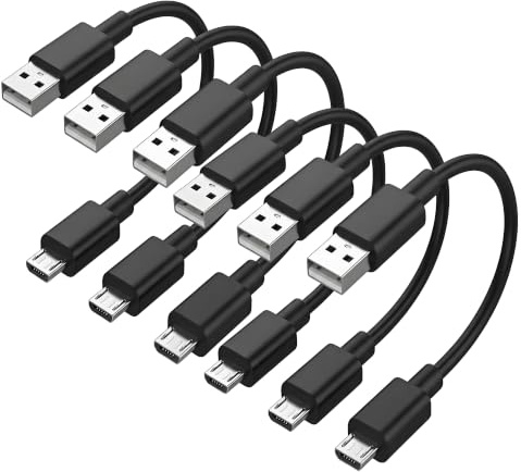 2A Micro USB Cable 6 Pack, 30cm Short USB to Micro USB Cable Fast Charging, Micro USB for Charging Station Power Bank, Compatible with Samsung Galaxy, Android, Micro Interface Appliances (Black)