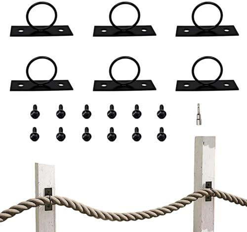 Seilhalterung, 6-teiliges Set aus robustem Edelstahl für Hanfseile, inklusive 12 Befestigungsschrauben und -einsätzen für Terrasse, Garten, Steg, Pferdestall und Dekoration