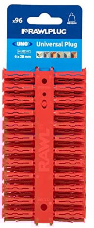 Rawlplug Uno Universal Contract Wallplug 6 mm RED | Rawl Plugs for Plasterboard, Masonry, Brick, Concrete | Solid Wall Plug Anti Rotation Features | Plasterboard Fixings Plug Pack of 96,R-U1-RED-96-C