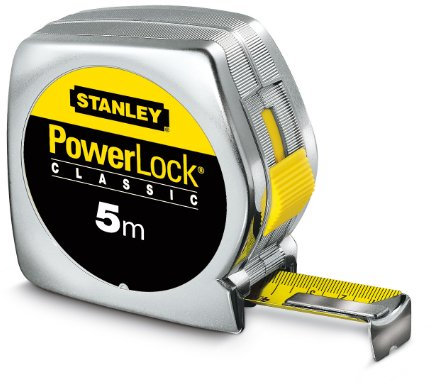 Stanley Bandmaß Powerlock 0-33-195 (5m, 25mm breit, robustes Kunststoffgehäuse, mit metrischer Skalierung, dreifache Vernietung, mit Gürtelclip, Feststeller & automatischer Rücklauf)