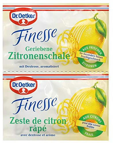 Dr. Oetker Finesse Geriebene Zitronenschale, 3er Pack, je Beutel 6 g, für besonderen Fruchtgeschmack, zum Verfeinern von Süßspeisen, Torten & Desserts, vegan