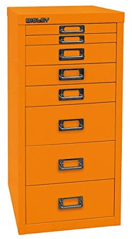 BISLEY MultiDrawer, 29er Serie, DIN A4, 8 Schubladen, Metall, 603 Orange, 38 x 27.9 x 59 cm