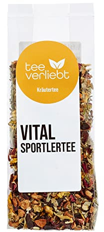 teeverliebt - Vital Sportlertee 75 g I Lose Kräuterteemischung I Anregend & Belebend - Koffeinfrei I Aromatisch mit Apfel Hibiskus Brombeer Fenchel Orange Pfefferminz I 75 g