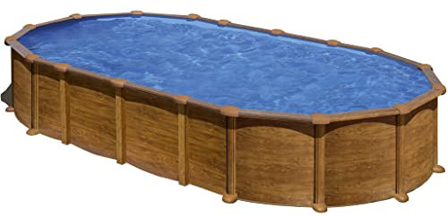 Piscina de Acero Elevada,Ovalada con Aspecto Madera. Piscinas Desmontables para Jardín. 610 x 375 x 132 cm - Piscina Gre KITPROV6188WO Amazonia.