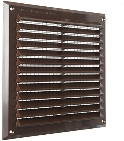 La Ventilazione AR2323M Rejilla de ventilación cuadrada de plástico marrón, de superponer con malla antiinsectos. Dimensiones: 227 x 227 cm, 227x227 mm