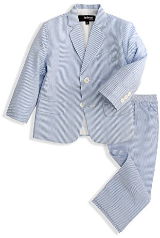 G288 Boys Seersucker 2 Button Suit Set (10, Blue)