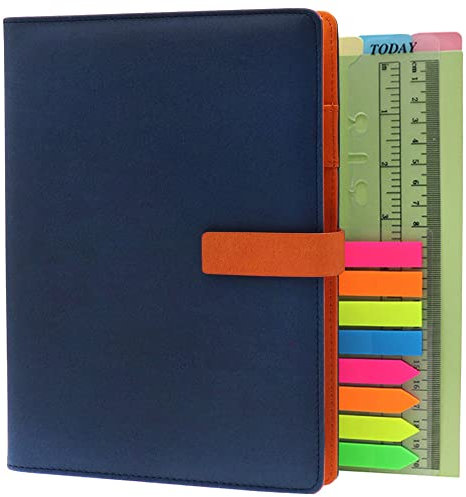 TSY Notizbuch Nachfüllbar, PU Leder Weiche Abdeckun Personal Organizer Planer, Ringbuch Reise Tagebuch mit Magnet-Verschluss Stifthalter Steckplätze für Karten und 160 Seiten (Dunkelblau, A5)