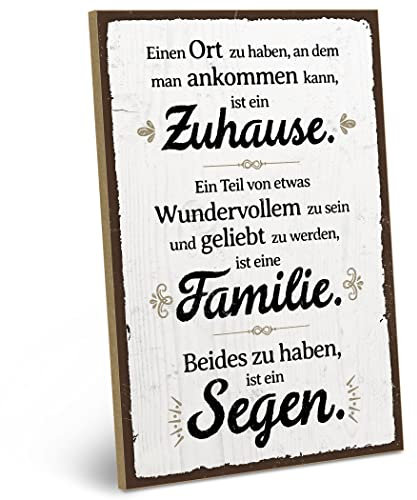 ARTFAVES® Wandbild Holzschild mit Spruch - ZUHAUSE FAMILIE SEGEN - Türschild Retro Vintage Deko Bild Geschenk - Familie, Zuhause