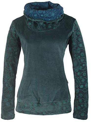Vishes - Alternative Bekleidung - Damen Rollkragen Samtpullover Sweater aus Baumwolle Bedruckt
