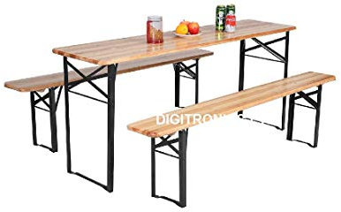 3 Pcs Portable Wooden Folding Picnic Beer Table Bench Trestle Patio Outdoor Garden Pub Adult Size (Large (120x50x75 cm))