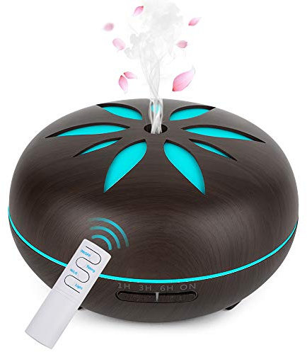 GeeRic Aroma Diffuser 550ML Luftbefeuchter mit Timer Ultraschall Vernebler,Raumbefeuchter Aromatherapie Öle Duftlampe mit 7 Farben LED Dunkles Holz