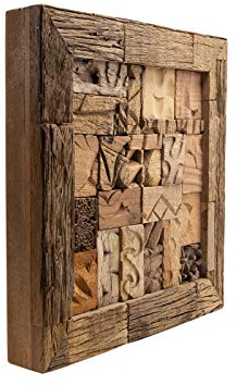 Woodkings® Wandbild Kavali Rahmen Altholz Unikat 30x30 rustikal Wanddeko Dekoobjekt Echtholz Rahmen massiv Unikat