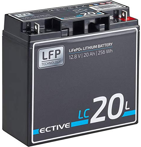 ECTIVE LC20 LiFePo4 Batterie - 12V, 20Ah, BMS, wiederaufladbar, wartungsfrei - Deep Cycle Akku, Lithium Eisen-Phosphat Versorgungsbatterie, Bootsbatterie, Solarbatterie für Wohnwagen, Wohnmobil, Boot