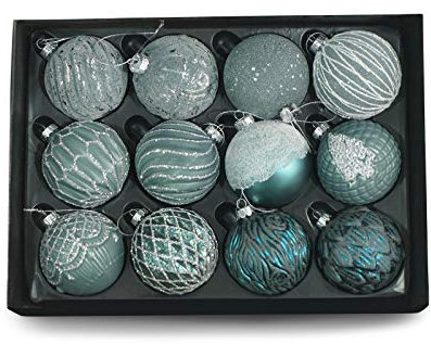 MC Trend 12er Set edle Luxus Glas Weihnachtskugeln Ø 8cm Weihnachtsbaum Kugeln Christbaumkugeln Weihnachts Deko Grün Türkis (Grün/Türkis)