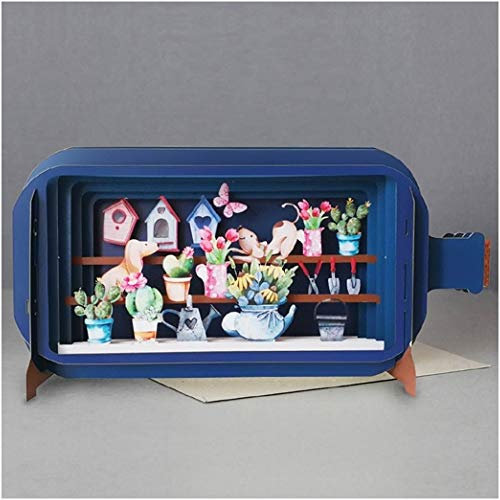 Message in A Bottle 3D Pop Up Greeting Card - Dogs with Flowers