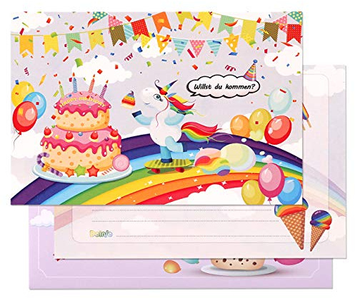 Kesote 24x Einladungskarten Kindergeburtstag Einhorn Karten Kinder Unicorn mit Umschläge für Geburtstag Party Mädchen Junge