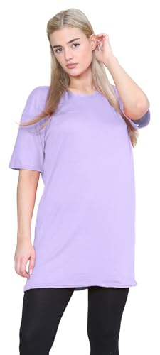 janisramone® Womens Short Sleeve Tunic T Shirts, Round Neck Oversized T Shirts for Women UK, Soft Comfortable Pj Dress, Perfect Summer Longline Ladies Tops