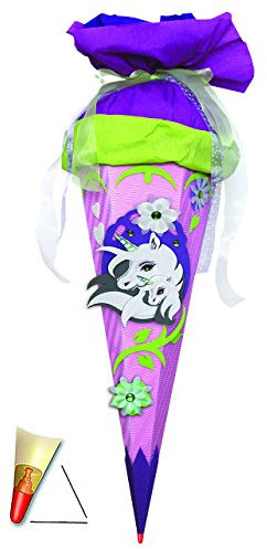 alles-meine.de GmbH BASTELSET - Schultüte - Einhorn - 85 cm - mit Holzspitze - Zuckertüte zum selbst Basteln ALLE Größen - 6 eckig Komplettset - Pferd Pferde Einhörner - Tiere - ..