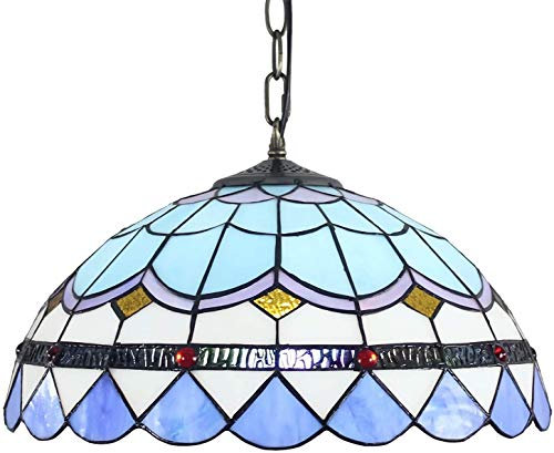 Tiffany-Estilo De Época 40Cm Lámpara De Araña, Azul Lámpara De Techo De Cristal Dentro De La Lámpara Colgante Moderna Mediterránea, Decoración, Colgantes para Sala De Estar