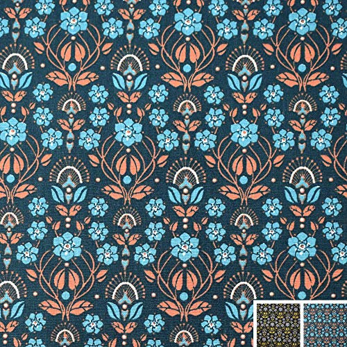 MAGAM-Stoffe Oslo Blumen Baumwollstoff Oeko-Tex Meterware 50cm (02. Petrol)