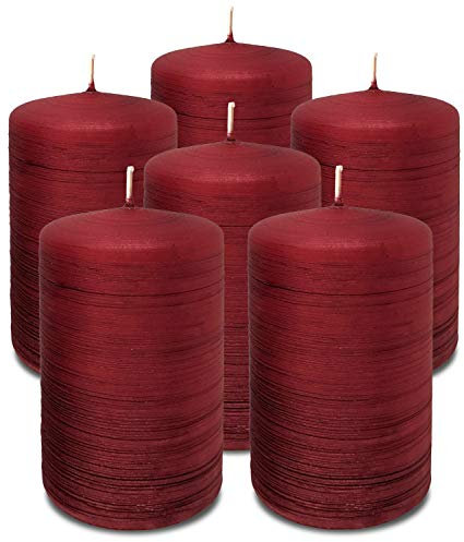 Hyoola Gebürstetes Metallic Stumpenkerzen - Kerzen Rot 6er-Pack - Stumpenkerzen Rot - Dekorative Stumpenkerzen Groß Hergestellt in EU - Kerzen Lange Brenndauer - 6 cm x 10 cm