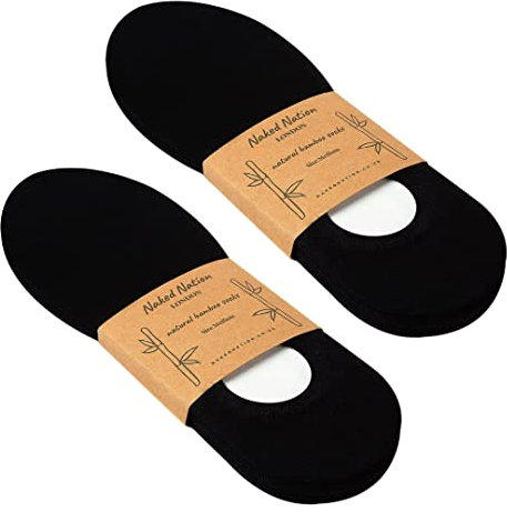 Naked Nation No Show Lot de 6 paires de chaussettes basses en bambou, invisibles, antidérapantes, super douces, respirantes pour homme et femme, noir, taille 37-40, Noir , M
