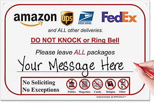 SPRYZZLE Please Do Not Knock or Ring Doorbell - Leave Package Sign Blank (Hang Sign), Write Your Own Delivery Message, 6 x 9 No Rust PVC Will Not Scratch, Easy to Mount with Holes Made in USA by
