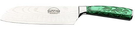 Rockingham Forge Sunrise Collection 7” Santoku Japanese Chef’s Kitchen Knife, Premium Stainless Steel with Ergonomic Resin Handles, Emerald, RF-2105GN