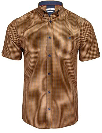 Xact Chemise à Carreaux Vichy à Manches Courtes pour Hommes, col boutonné, Coupe régulière (Apricot/Navy) M