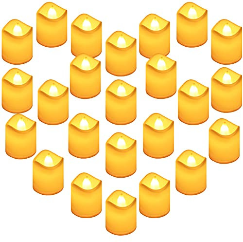 Teynewer LED Tea Light Candles - 24 Pack Realistic Battery Operated Flameless Candles in Warm White for Weddings, Birthdays, Festivals & Halloween Decorations